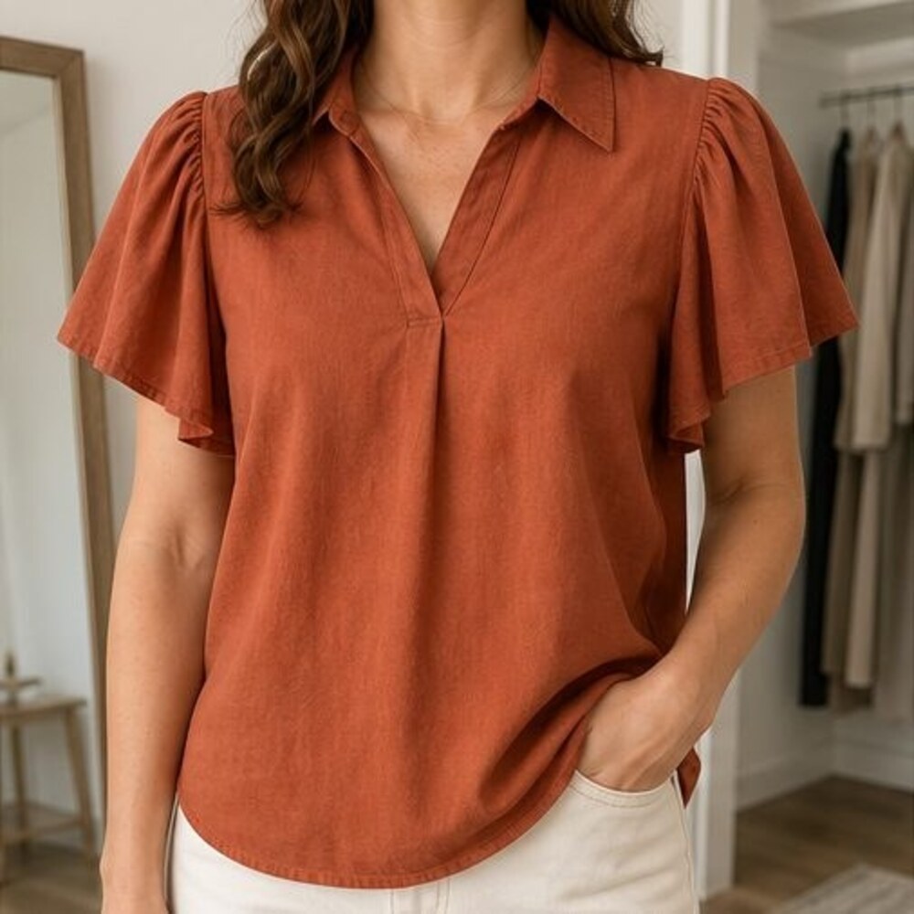 Rust Ruffle Blouse - Picture 2 of 6